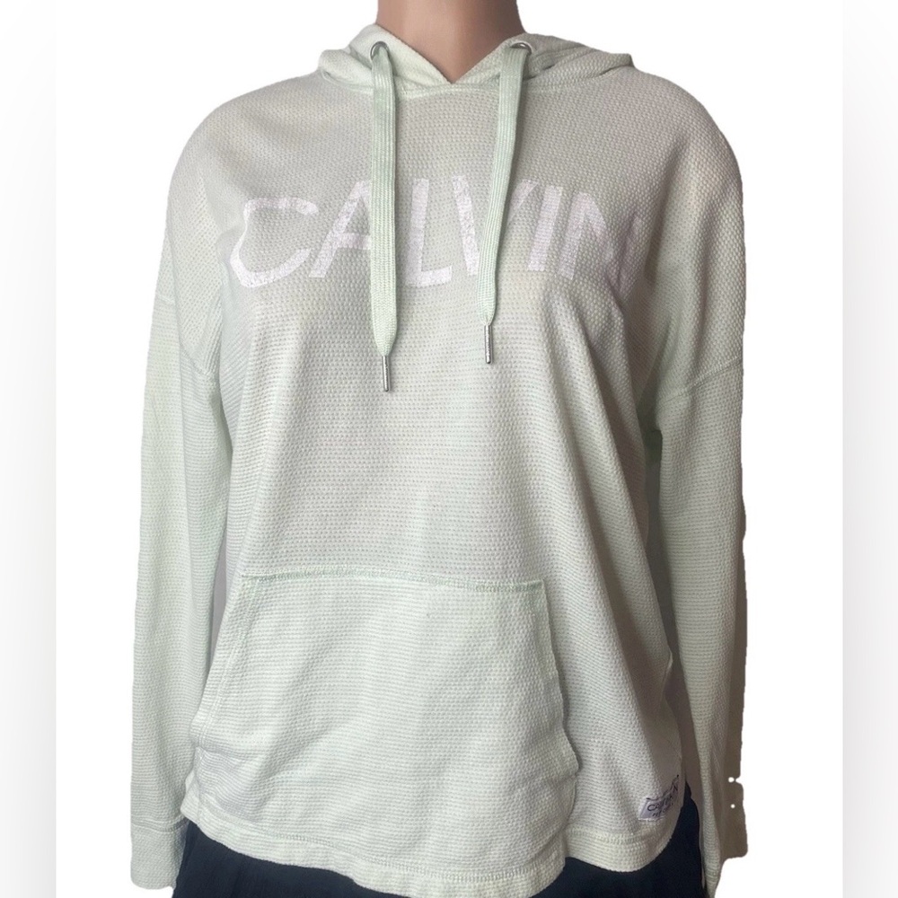 Calvin Klein Mint Green Waffle Knit Lightweight Pullover Hoodie Long Sleeve Tee